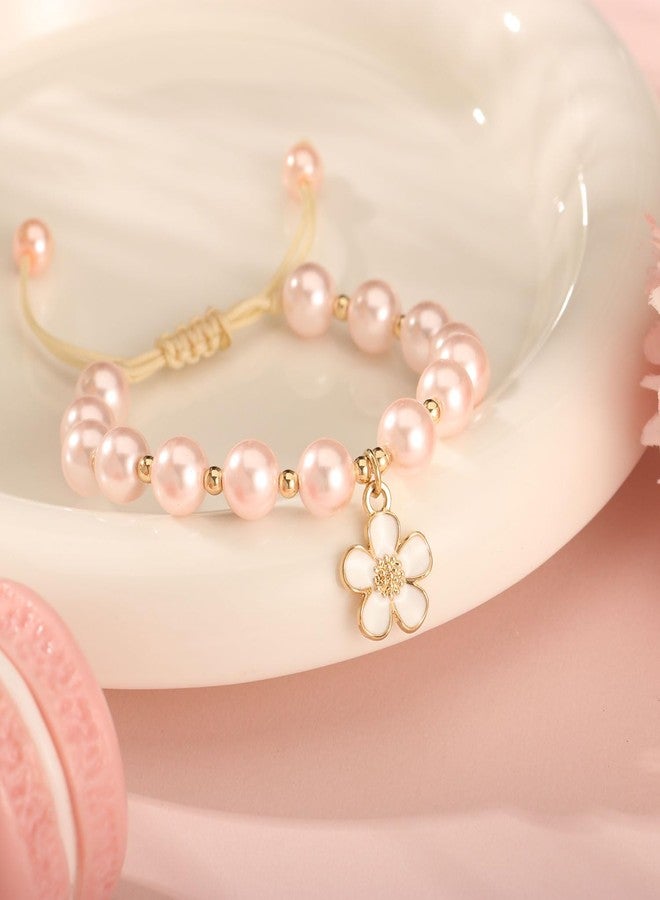 ENASAL Flower Gal Proposal Gifts from Bride,Daisy Bracelet for Women Dainty Pearl Bead charm Bracelet on Wedding Birthday Gifts for Her, Thank You Flower Gal Gift on Wedding Day (Pink) - Image 5